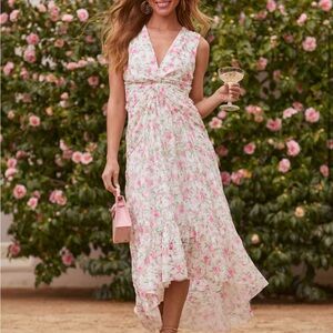 Apricot skies mesh floral midi dress